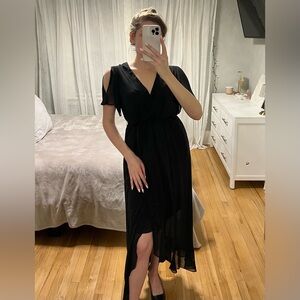 Black Arm Cut Out Maxi High Low Dress